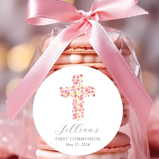 Sticker Rond Première communion de la Croix bénie (Créateur téléchargé)