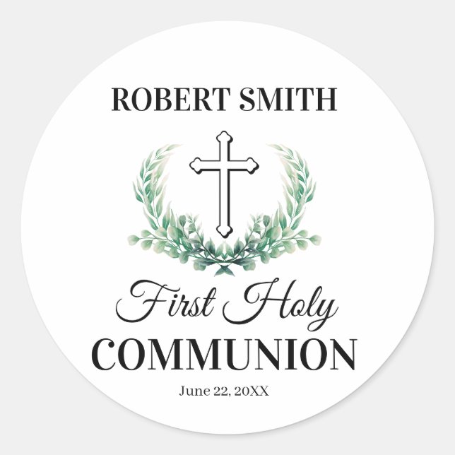 Sticker Rond Première communion feuille verte  (Devant)
