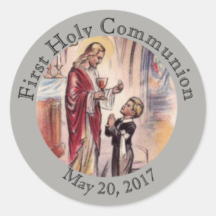 Sticker Rond Première Communion Sainte Jésus Garçon Eucharistie