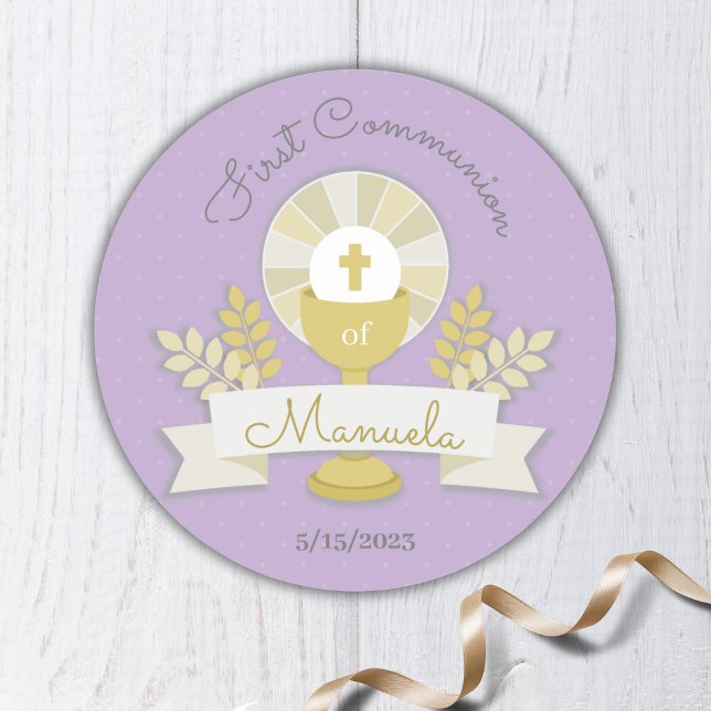 Sticker Rond Première communion violette (Créateur téléchargé)