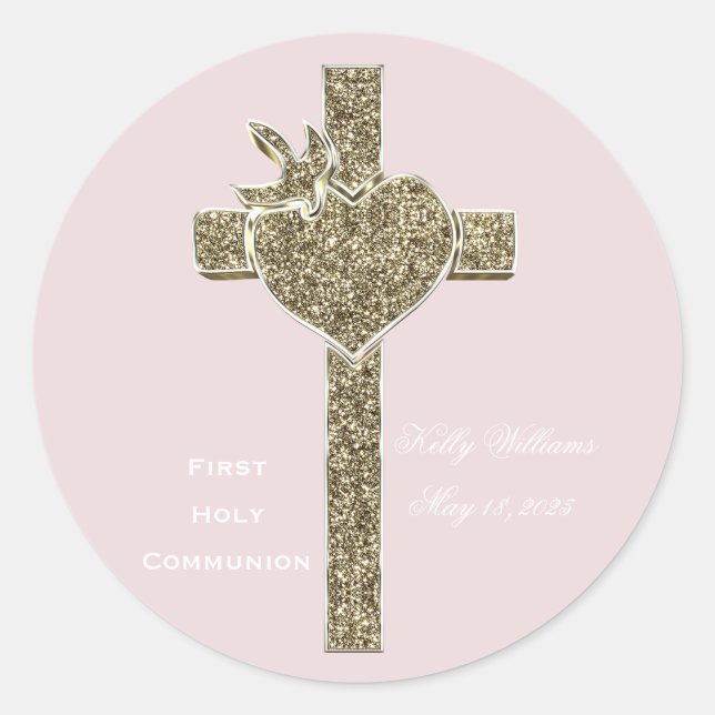 Sticker Rond Première Croix de la Communion avec la colombe et  (Devant)