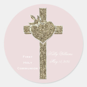 Sticker Rond Première Croix de la Communion avec la colombe et