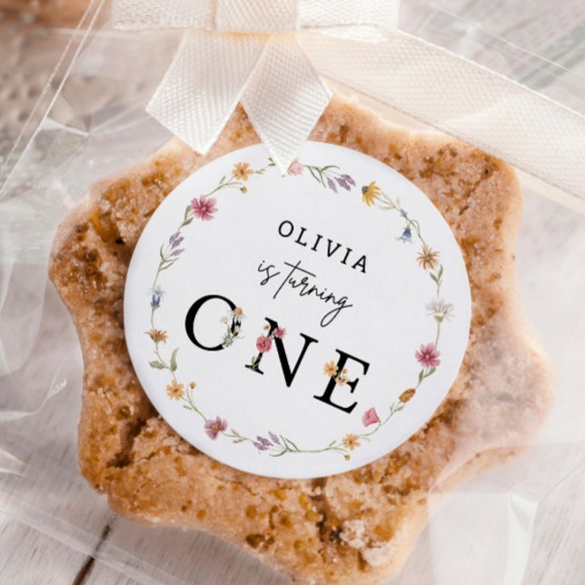 Sticker Rond Première fête d'anniversaire du Fleur sauvage du p (Créateur téléchargé)