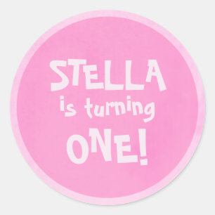 Sticker Rond Première fête d'anniversaire Pink personnalisée