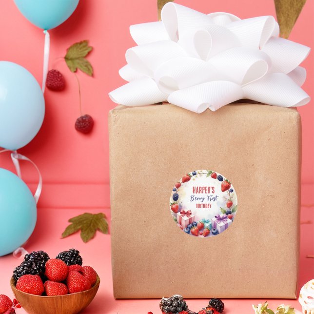 Sticker Rond Première fête de fraises d'anniversaire du Berry d (Créateur téléchargé)