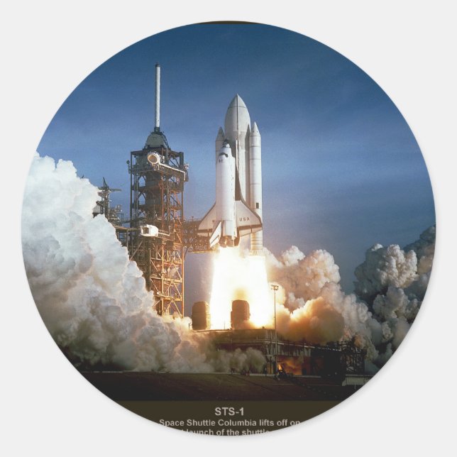 Sticker Rond Première navette spatiale lancer STS-1 Columbia (Devant)