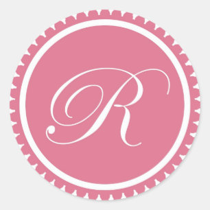 Sticker Rond Première R princesse rose monogramme de sceau part