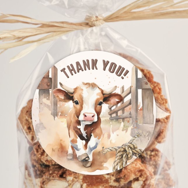 Sticker Rond PREMIÈRE RODÉE | Wild West Bull Cowboy 1er anniver (Créateur téléchargé)