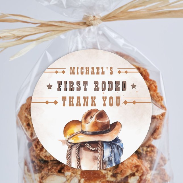 Sticker Rond PREMIÈRE RODÉE | Wild West Cowboy 1st Birthday Boy (Créateur téléchargé)