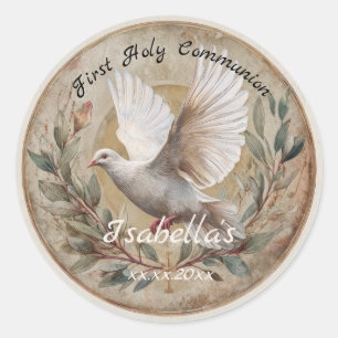 Sticker Rond Première Sainte Communion Colombe Thème Chrétien V