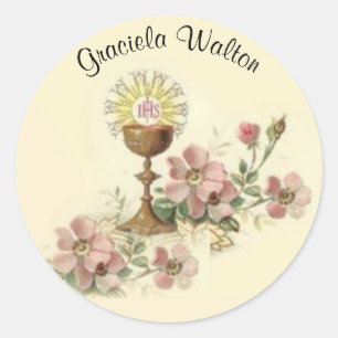 Sticker Rond Première Sainte Communion Fleurs de Chalice Souven