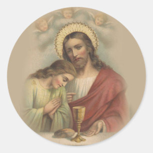 Sticker Rond Première Sainte Communion Souvenir catholique Sain
