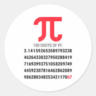 Sticker Rond Premières 100 Chiffres De Pi 67 Nerds Geeks Prof D