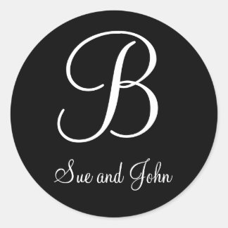 Sticker Rond Premiers noms et monogramme B Phoque noir et blanc