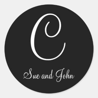 Sticker Rond Premiers noms et monogramme C Sceau noir et blanc