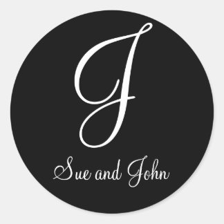 Sticker Rond Premiers noms et monogramme J Phoque noir et blanc
