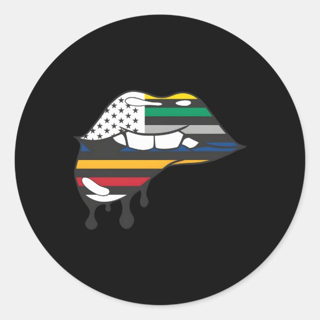 Sticker Rond Premiers répondeurs Drapeau Lèvres Lèvres Bite Pat (Devant)