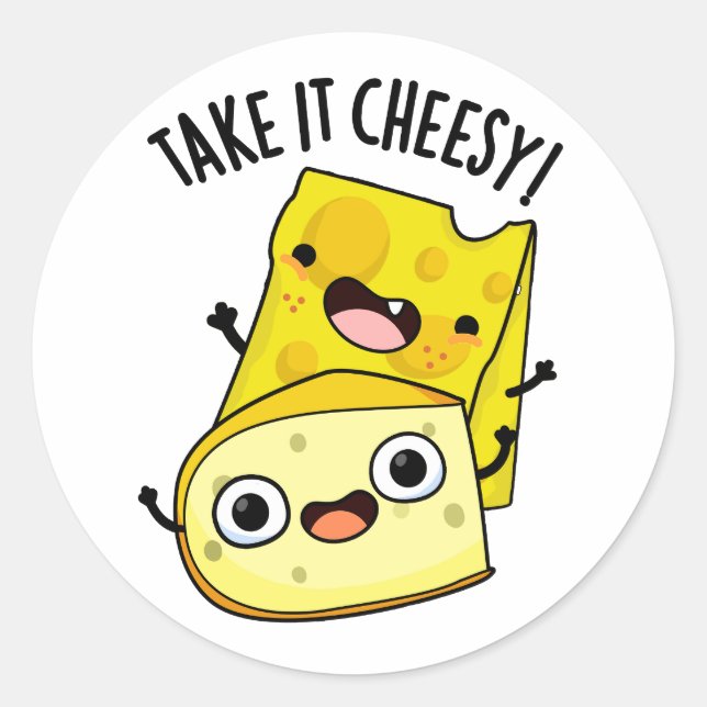 Sticker Rond Prenez-Le Cheesy Funky Food Pun (Devant)