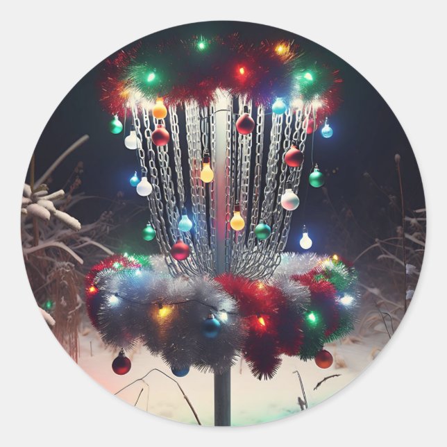 Sticker Rond Prenez un disque-mas Holly Jolly ! Humour de Noël (Devant)