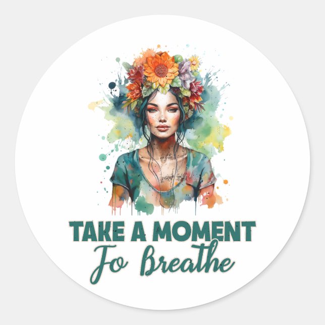 Sticker Rond Prenez un moment pour respirer Zen Flowers Yoga Gi (Devant)