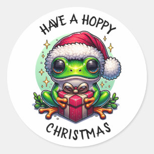 Sticker Rond Prenez un Noël Hoppy Pun de grenouille