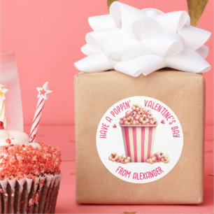 Sticker Rond Prenez un Popping Valentine's Day Pink Popcorn Hea