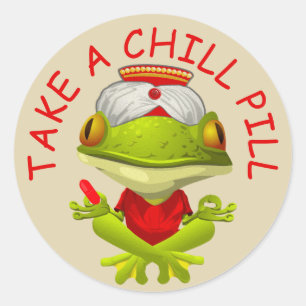 Sticker Rond Prenez une pilule à froid Grenouille Yogi