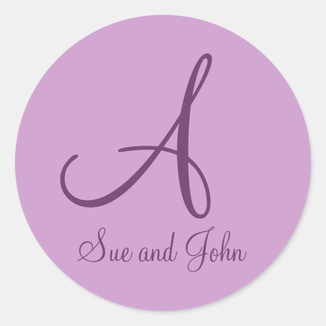 Sticker Rond Prénoms et Dernier Mauve initiale A (Devant)