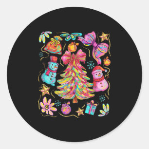 Sticker Rond Préparatifs de Noël Coquette Arc Dentelle Joyeux N