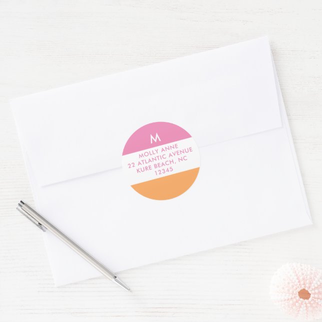Sticker Rond Préparation Monogramme Rose et Orange Féminin (Enveloppe)