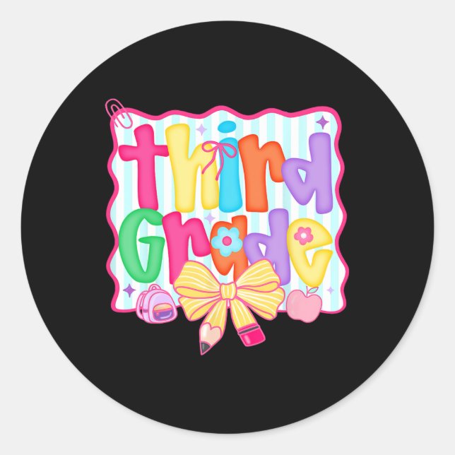 Sticker Rond Préparation rentrée scolaire 3e année Coquette Bow (Devant)