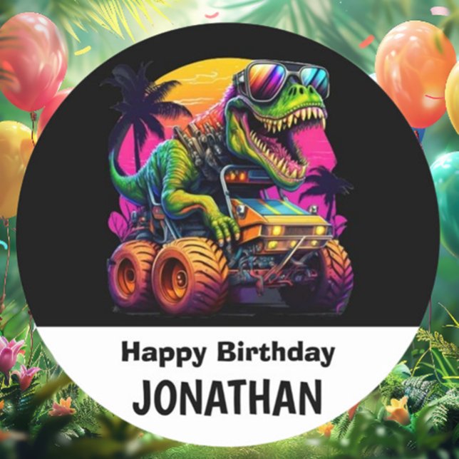 Sticker Rond Préparez-vous à une fête d'anniversaire Dino-Mite (Vibrant colors and thrilling designs make your dino party unforgettable. Get ready to roar with joy!)