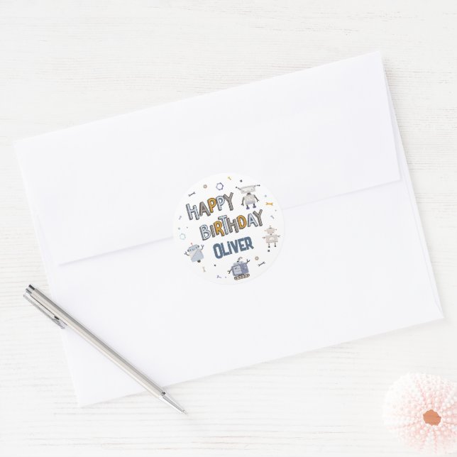 Sticker Rond Préparez-vous pour un anniversaire de robot drôle  (Enveloppe)