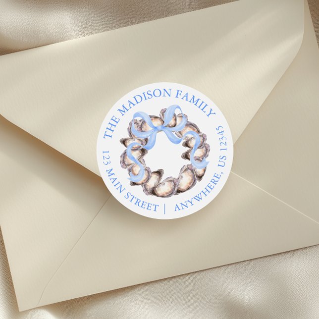 Sticker Rond Preppal Coastal Oyster Bow Wreath Christmas Adress (Créateur téléchargé)