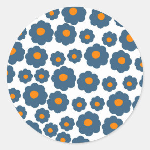 Sticker Rond Preppy Blue Orange Hippie Motif