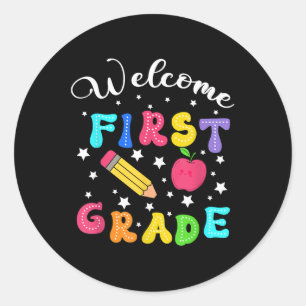 Sticker Rond Preppy Bonjour 1ère Année Pour Le Premier Jour Ret