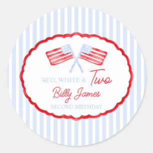 Sticker Rond Preppy Boys Red White & Two Patriotic Birthday