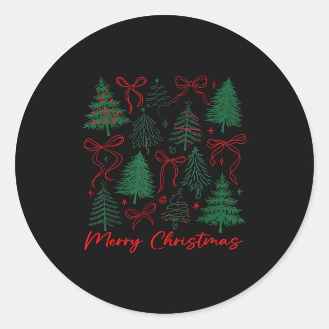 Sticker Rond Preppy Christmas Tree Merry Xmas Girly Coquette Ki (Devant)