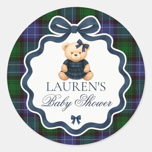 Sticker Rond Preppy Coquette Bow Bear Baby Shower Envelope Seal (Devant)