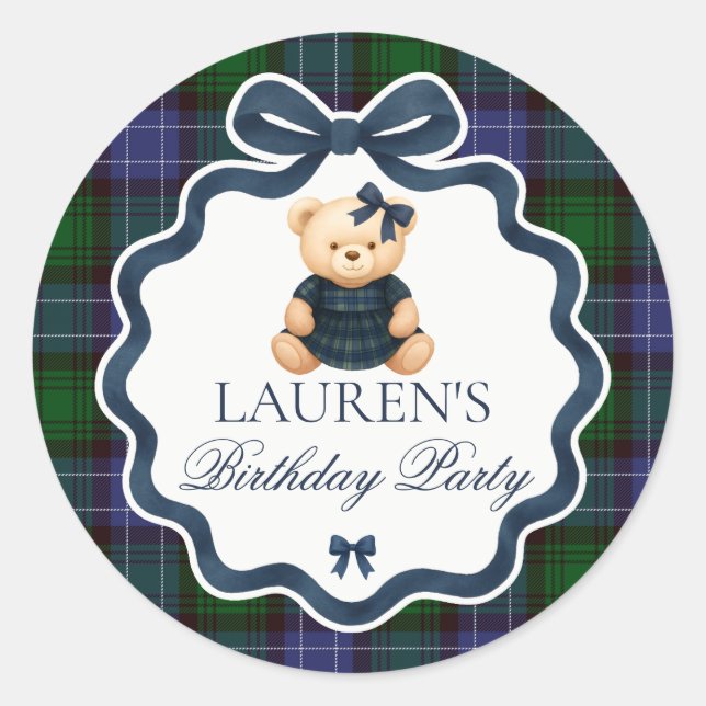 Sticker Rond Preppy Coquette Bow Bear Birthday Envelope Seal (Devant)