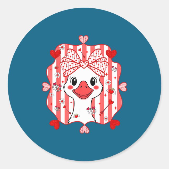Sticker Rond Preppy Cute Goose Coquette Bow Valentine's Day Wom (Devant)