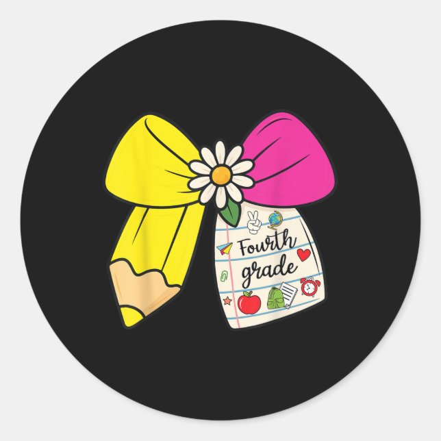 Sticker Rond Preppy Fourth Grade Back To School 4th Grade Teach (Devant)