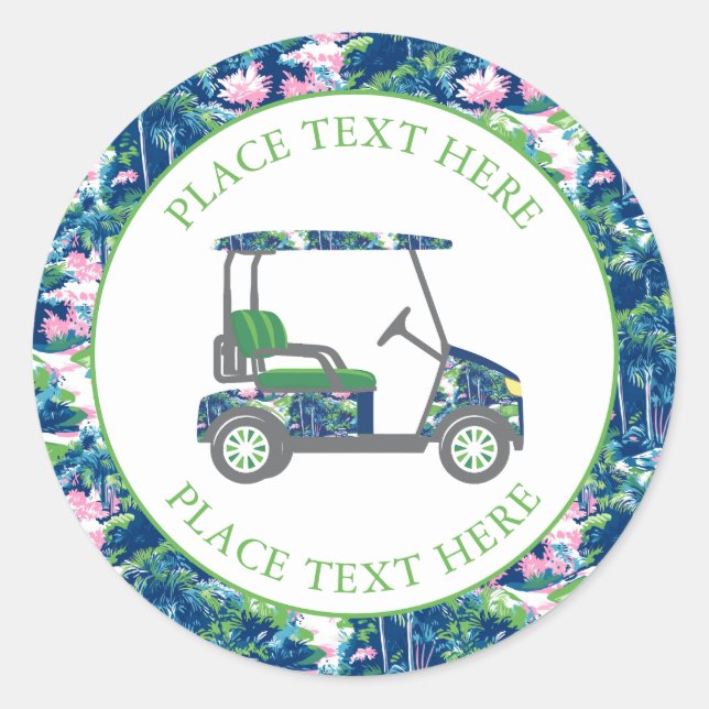 Sticker Rond Preppy Golf Print Golf Cart (Devant)