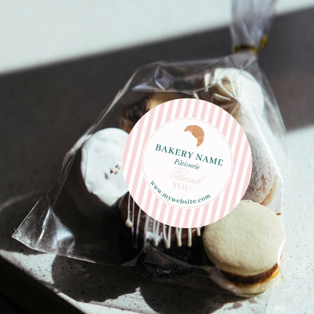 Sticker Rond Preppy Green & Pink Stripes Bakery Logo Thank You (Preppy Green & Pink Stripes Bakery Logo Thank You Classic Round Sticker)