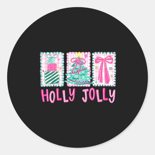 Sticker Rond Preppy Holly Xmas Jolly Coquette Bow Christmas Tre (Devant)