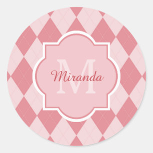 Sticker Rond Preppy Jacquard rose clair Girly Monogramme Nom de