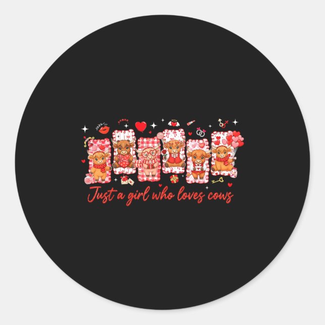 Sticker Rond Preppy Just A Girl Who Loves Cows Valentines Day A (Devant)