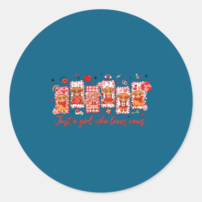 Sticker Rond Preppy Just A Girl Who Loves Cows Valentines Day A (Devant)