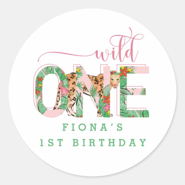 Sticker Rond Preppy Leopard Wild Un Anniversaire Fête Favoriser (Devant)