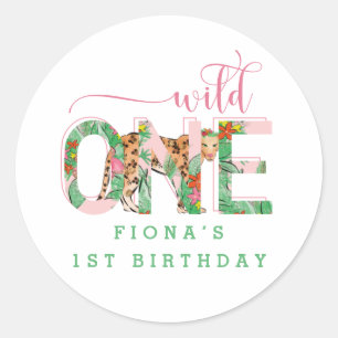 Sticker Rond Preppy Leopard Wild Un Anniversaire Fête Favoriser